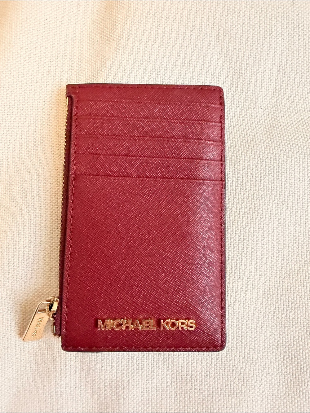 Michael Kors Burgundy Leather Zip Card Case